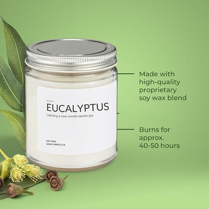1OAK Eucalyptus Candle - Soy Wax Scented Candles (Eucalyptus) - Soy Candles for Home Scented - Long Burning Premium - Hand-Poured (7oz.)
