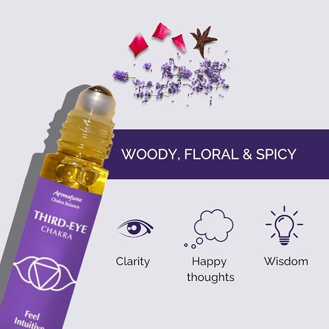 Third Eye Chakra Essential Oil Roll-On Blend by Aromafume | 10ml/0.33 fl oz | Ajna | Aromatherapy Oils for Chakra Balance | Rose & Juniper Extracts | Amethyst Incense for Meditation, Yoga, Reiki