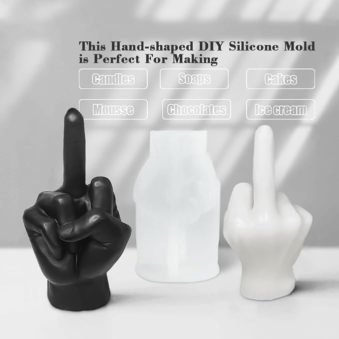 Large Hand Shaped Silicone Mold for Candle Making, 5 Inch Gesture Candle Mold,Middle Finger Shaped Resin Casting Mould for Making Candle Baking Soap Wax Cake Mousse Ice Cream