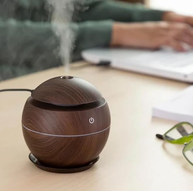 Aroma Diffuser & Cool Mist Humidifier with LED Light – Ultrasonic Essential Oil Diffuser for Bedroom, Home & Car | Wood Grain Finish | Quiet Touch Control | Auto Shut-Off | Compact Portable Design