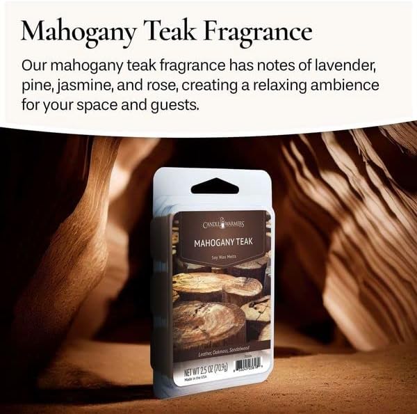Candle Warmers Etc Classic Wax Melts 2.5oz, Mahogany Teak Fragrance (4-Pack) – Each Pack has x4 2.5 oz Wax Melts and 30 Hours of Fragrance – Perfect for bedrooms, Living Rooms, and bathrooms