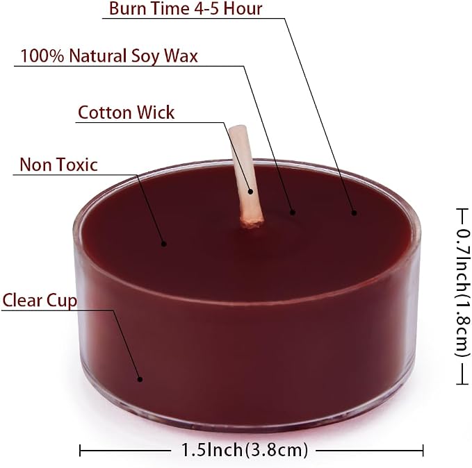 DEYBBY Scented Tealight Candles, Long Lasting Soywax Tea Candle Used for All of Holders|Clear Cup|24 Counts|Up to 4 Hour Burn Time|Apple Cinnamon