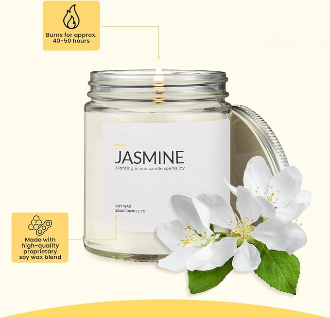 1OAK Jasmine Candle - Soy Wax Scented Candles (Jasmine) - Soy Candles for Home Scented - Long Burning Premium - Hand-Poured (7oz.)