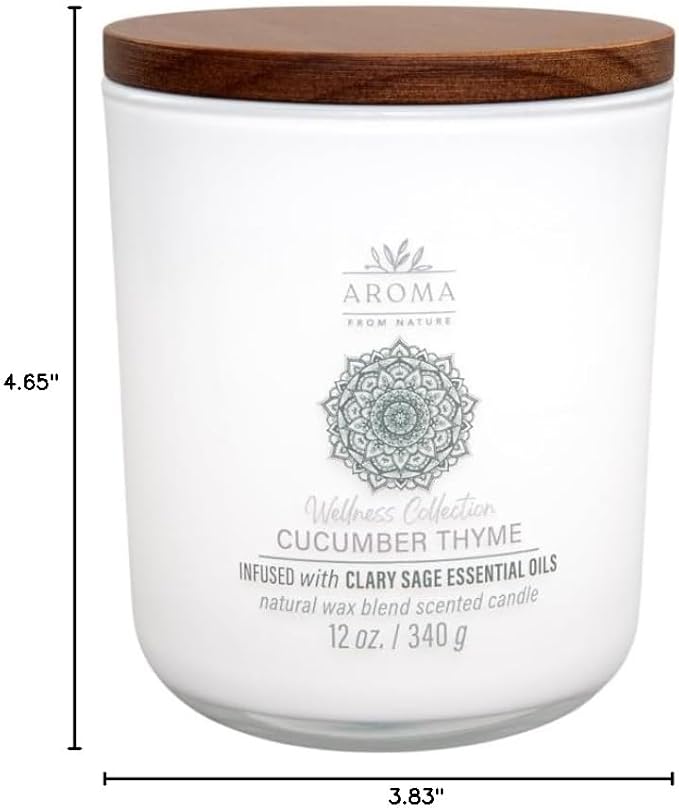 House of Velas, Aroma from Nature Wellness Collection Candle, 12 oz, 2 Cotton Wicks, Cucumber Thyme, Large Painted Jar