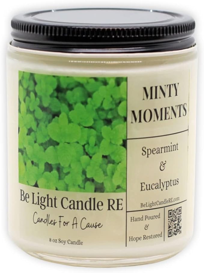 Be Light Eucalyptus Mint Candle | 8oz Long Lasting Scented Candle for Home Aromatherapy