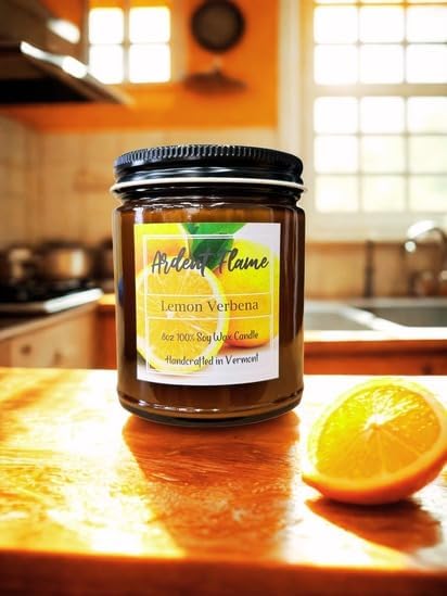 Candles | Lemon Verbena | 100% Natural Soy Wax Candle for Home Decor | Highly Scented | Premium Fragrance | Handmade in Vermont, USA | 8 oz | Long Lasting | Gift for Women and Men