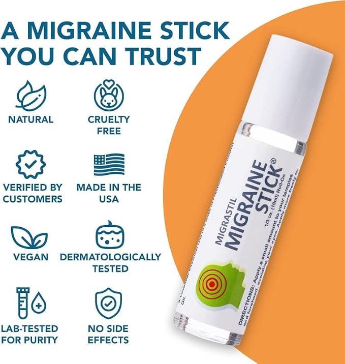 Basic Vigor Migrastil Migraine Stick Rollon - Fast Cooling Comfort for Your Head 3-Pack. Aromatherapy with Peppermint & Other Essential Oils. Metal Roller. Made in USA by Basic Vigor