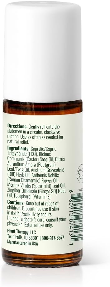 Plant Therapy Tummy All Better Roll-On 30 mL (1 oz) Pre-Diluted and Mess-Free for Easy Application, Supports a Healthy Digestive System, Soothes Stomach Cramps, Great for Travel-Related Queasiness