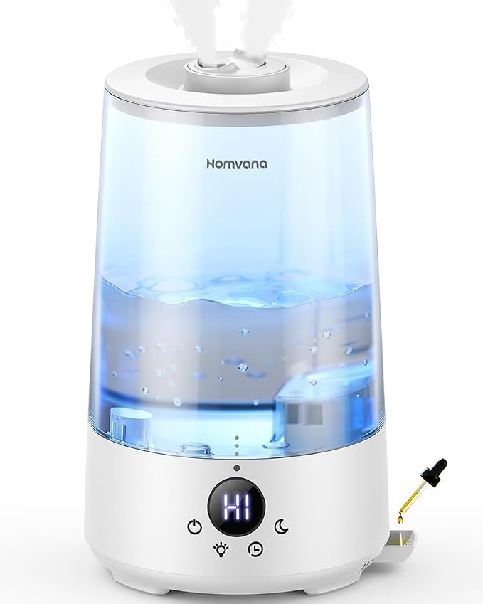 Homvana 3.6L Top-Fill Cool Mist Humidifier for Bedroom, Large Room & Plants, Easy-to-Clean 2-in-1 Baby Humidifier & Diffuser for Congestion Relief, 23dB Ultra-Quiet, Lasts Up to 4 Nights, Transparent