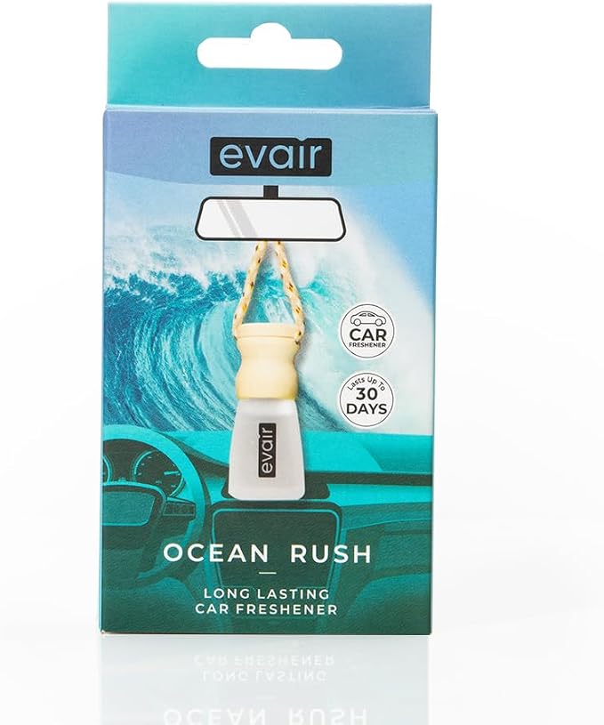 Evair Car Air Freshener | Hanging Air Freshener Car Diffuser | Long Lasting Scents made with Essential Oil | Alcohol Free (Ocean Rush)