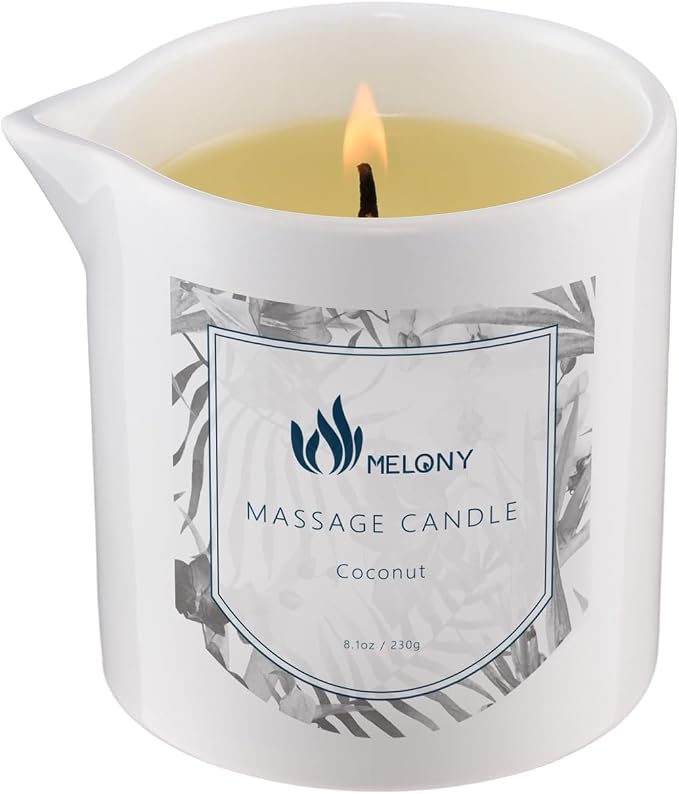 MELONY Soy Massage Oil Candle | Coconut | 8.1OZ / 230G | Perfect Intensive Skin Treatment Candle | Nourishing with Almond Oil, Shea Butter & Cocoa Butter | Massage & Moisturise