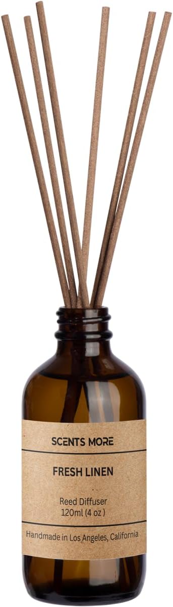 Reed Diffuser Set | Fresh Linen Scented Reed Diffuser Sticks | 4oz Enhanced Scent Diffuser Fragrance Oil for Bedroom Bathroom Home Décor (Fresh Linen, 4oz Reed Diffuser Set)
