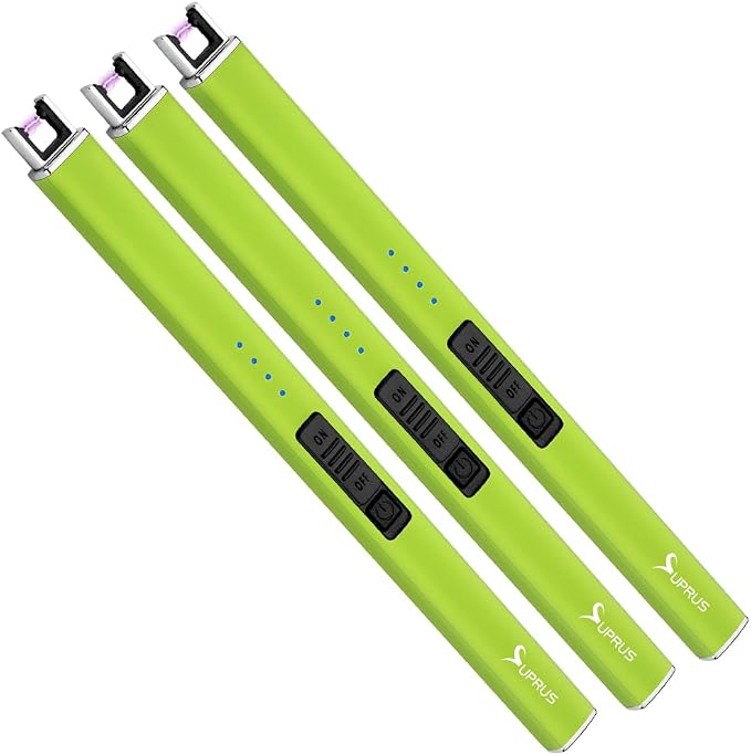 SUPRUS Fluorescent Glows in The Dark Electric Candle Lighter Rechargeable USB Arc lighters with Safety Lock Windproof Flameless Plasma for Candle BBQ Camping (Yellow, 3)