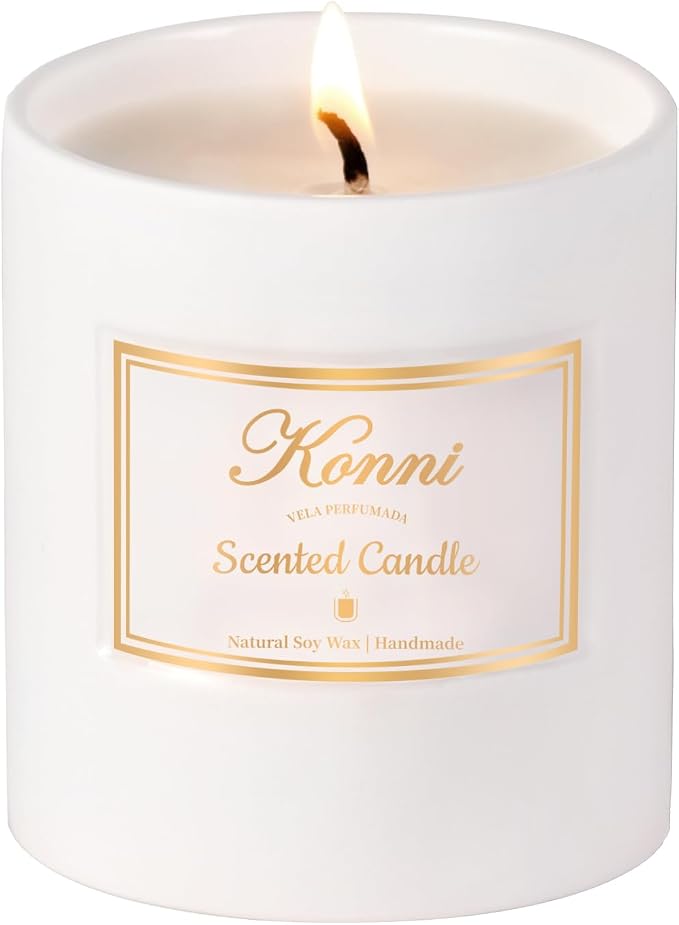 Scented Candle, 9oz Soy Candles, Pine and Cypress Scented White Candles for Women & Men, Long-Lasting Aromatherapy Jar Candle Wax for Home, Bathroom, Non Toxic Candle Gift (Ceramic Cube Cup)