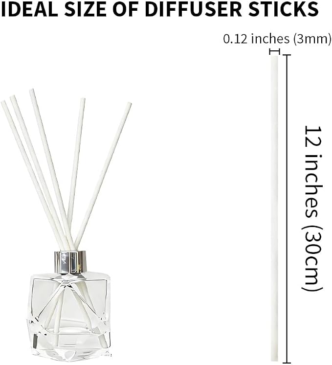 50PCS White Fiber Reed Diffuser Sticks 12 Inch Long 3mm Diameter Strong Absorption Refill Replacement Reeds for Diffuser Stick Essential Oil Scented Aroma Fragrance Rod for Home Office Spa