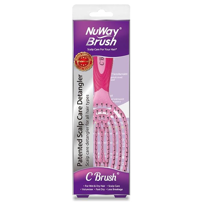 NuWay® C Brush® Scalp Care Detangling Hair Brush – Gentle Scalp Massage & Easy Detangling for Wet or Dry Hair, Everyday Hairbrush for Healthy Looking Hair (Pink Petal)