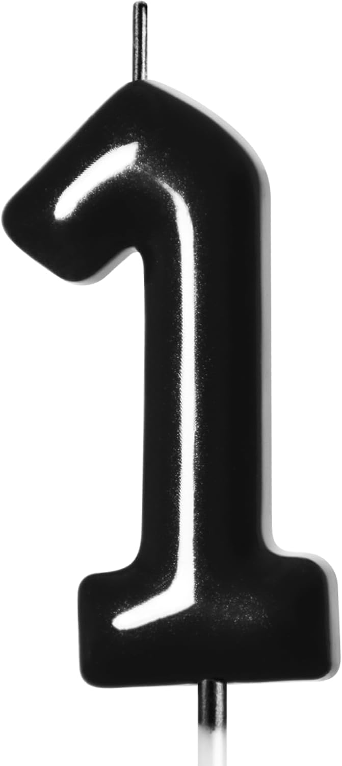 2.76“ Large Black 1 Birthday Candle, 1 Candle for First Birthday Boy, Number 1 Candle for Boys Black Theme Birthday Party Decorations, Black Birthday Candles for Two Cool Birthday Decorations