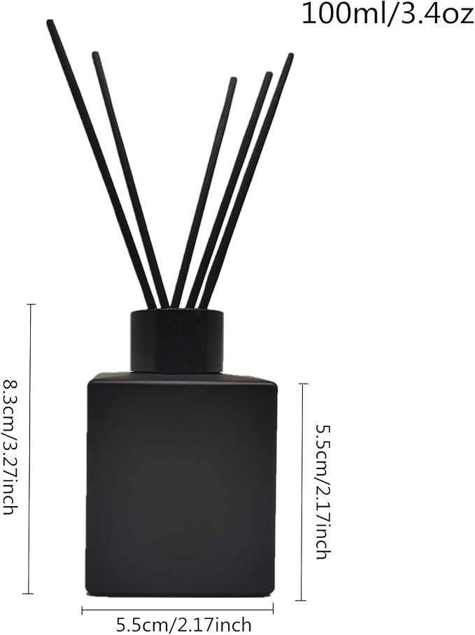 4PCS Reed Diffuser Bottle,Empty Matte Black Glass Jar,Fragrance Replacement Container 100ml(4, Square)