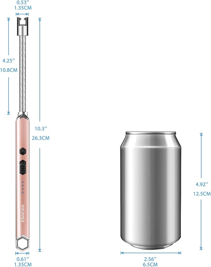 Electric Candle Lighter Long Flexible Neck Windproof Flameless USB Rechargeable Plasma Arc Lighter for Grill Firework Kitchen Camping (Rosegold)
