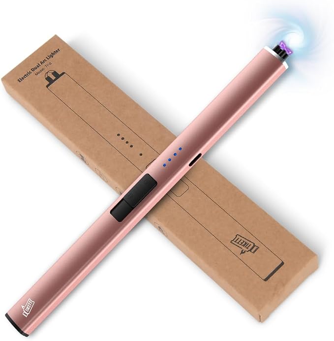 Dual Arc,Windproof Flameless Long Candle Lighter Type-C USB Rechargeable Lighter for Candles, BBQ and Fireworks