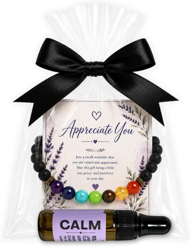 Chakra Lava Stone Diffuser Gift Set with Calm Essential Oil Blend, Lavender, Stress Relief, Wedding, Party Favors