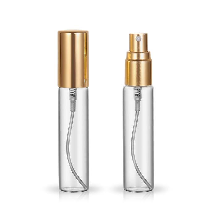 20 Pack Set 10ML Protable Refill Bulk Atomizer Spray Travel Perfume Bottle Hydrating Empty Bottle (Gold Caps)
