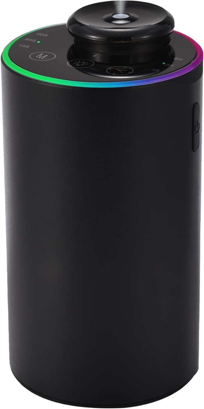 Waterless Essential Oil Diffuser with 8 Color LED Night Light, 3 Mist Levels & Timers, Portable Rechargeable Aromatherapy Diffuser for Home Car Room Studio Office, Metal (Black)