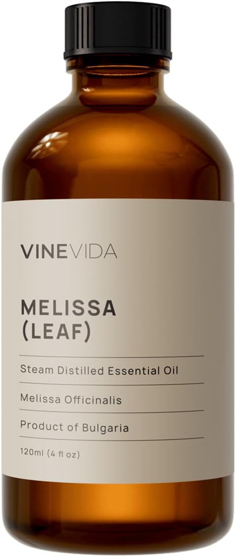 VINEVIDA Melissa Leaf Essential Oil 4 oz - Undiluted Melissa Leaf Oil 4 oz - Melissa Leaf Candle Oil Scent - DIY Candle Scents for Candlemaking - Bulk Essential Oil for Soap Making Safe for Skin