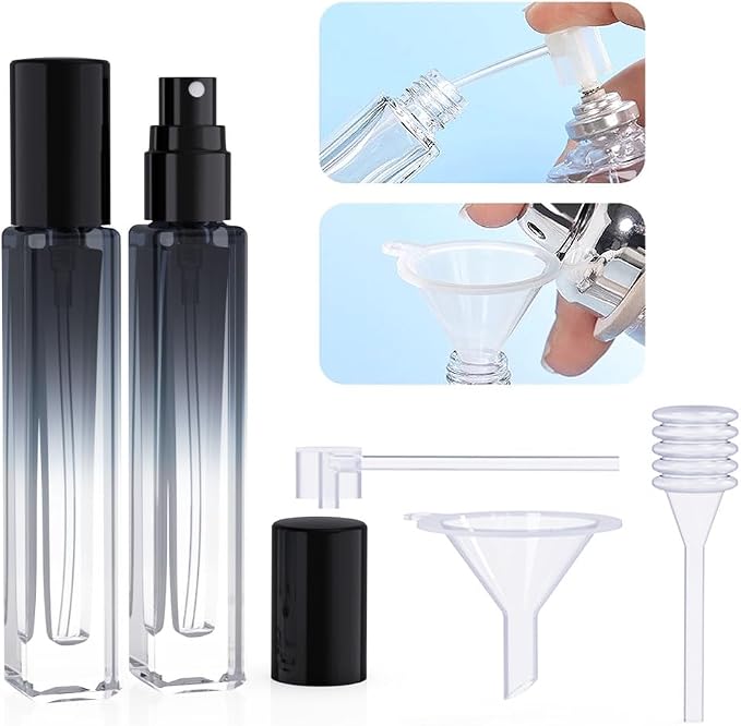 5PCS Cologne Atomizer Empty, 10ML Mini Perfume Bottles Refillable With Dispenser Tools, Pocket Spray Bottle for Travel and Sample Container (Gradient+Black Cap)