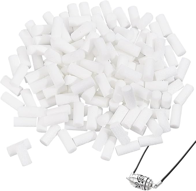 PH PandaHall 150pcs Diffuser Necklace Refill Sticks Scent Essential Oil Diffuser Sticks Replacement, 9x4mm White Fibre Cotton Core Absorbent Mini Replacement Refill Sticks for Aroma Necklace