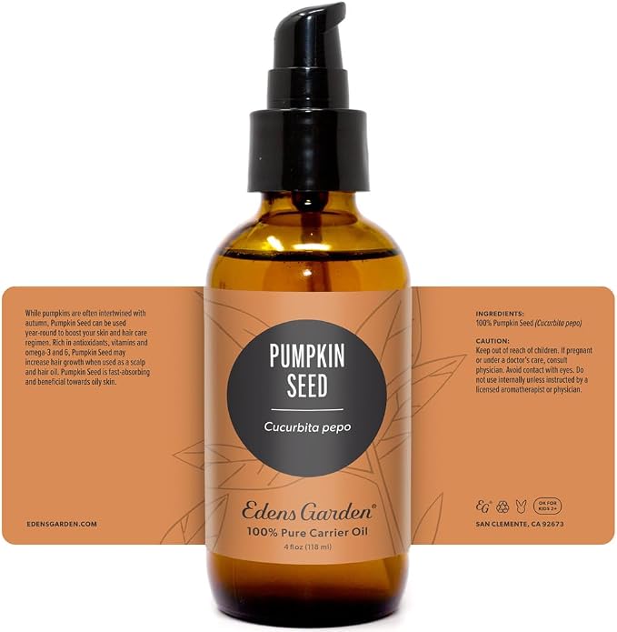 Edens Garden Pumpkin Seed Carrier Oil- 100% Pure Premium Cold Pressed & Hexane Free, Natural Moisturizer for Face, Skin, Hair, Scalp & Nail Care, Diluting Essential Oils & Massage 118 ml (4 fl oz)
