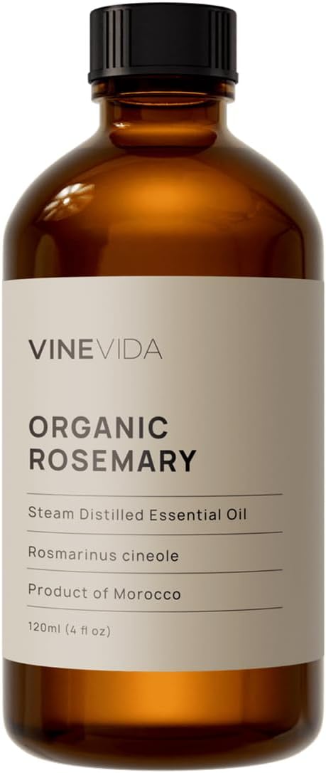 VINEVIDA Organic Rosemary Essential Oil 4 oz - Undiluted Candle Oil Scent for DIY Candlemaking - Bulk Essential Oil for Soap Making