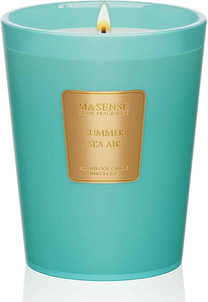M&SENSE Summer Sea Air Scented Candle Home Decor, Summer Natural Soy,14.1oz 60 Hours Long Lasting Slow Burning, Aromatherapy Candle for Stress Relief