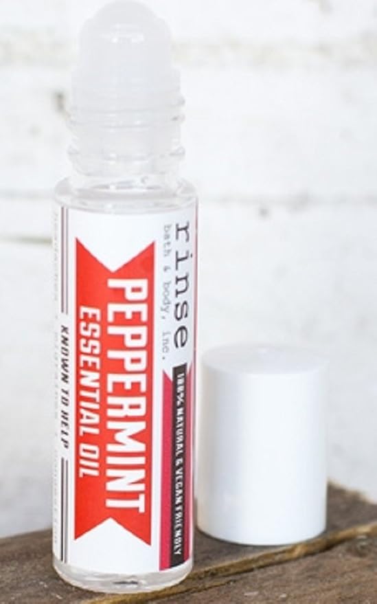 Rinse Bath & Body Peppermint Essential Oil Roll On - Soothing, Stress, Headaches & Energy | Travel Size | Non-GMO | .35oz