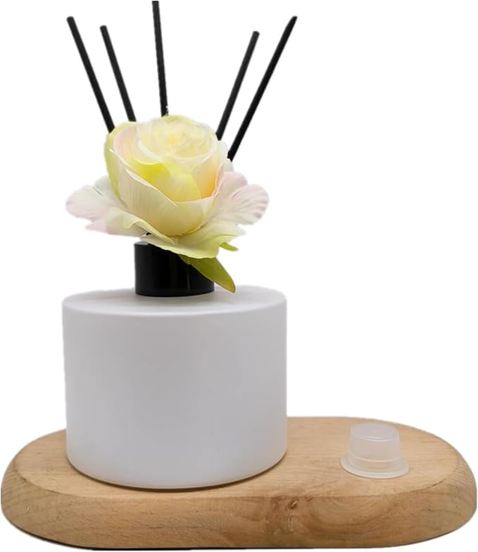 2PCS 200ml Reed Glass Diffuser Set，Essential Oil Container,6.7oz Refillable Empty Glass Bottles with Sticks,Diffuser Jars for Home Oil Fragrance Matte White (200ml Round)