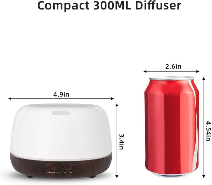 300ML Essential Oil Diffuser with Remote Control,Quiet Ultrasonic Cool Mist Diffuser,7 Color LED Light,Timer&Auto Shut-Off for Bedroom,Office,Yoga & Spa–Black Walnut Grain