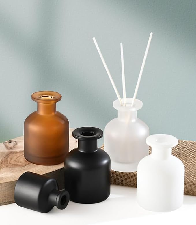 Glass Diffuser Bottles Empty Refillable Glass Container Jar 150ml / 5oz Fragrance Accessories DIY Replacement Diffuser Sticks Sets for Essential Oils Reed Sticks Crafts Spa Home Decoration (Black)
