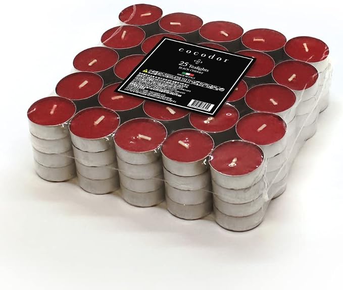 Cocod'or COCODOR Scented Tealight Candles/Black Cherry / 100 Pack / 4-5 Hour Extended Burn Time/Made in Italy, Cotton Wick, Scented Home Deco, Fragrance, Mother's Day