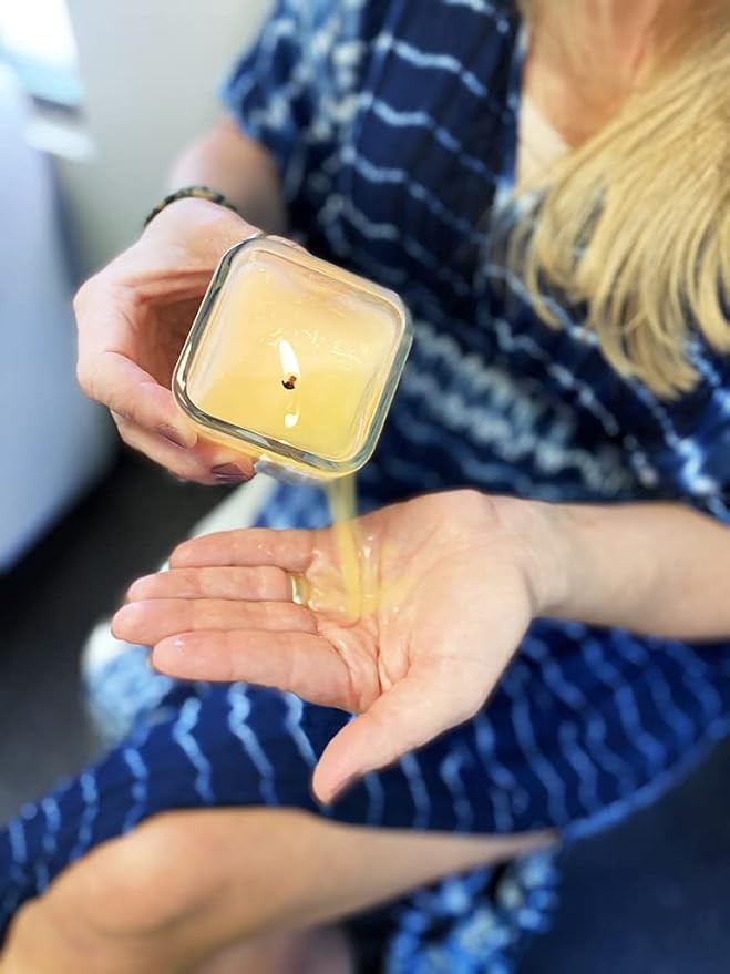 Lotion Candle - French Fig & Amber Scented Massage Candles for Self Care, 10 Oz. Soy Wax Candle with Essential Oil Blends, Coconut Oil, and Vitamin E, 55 Hour Burn Time