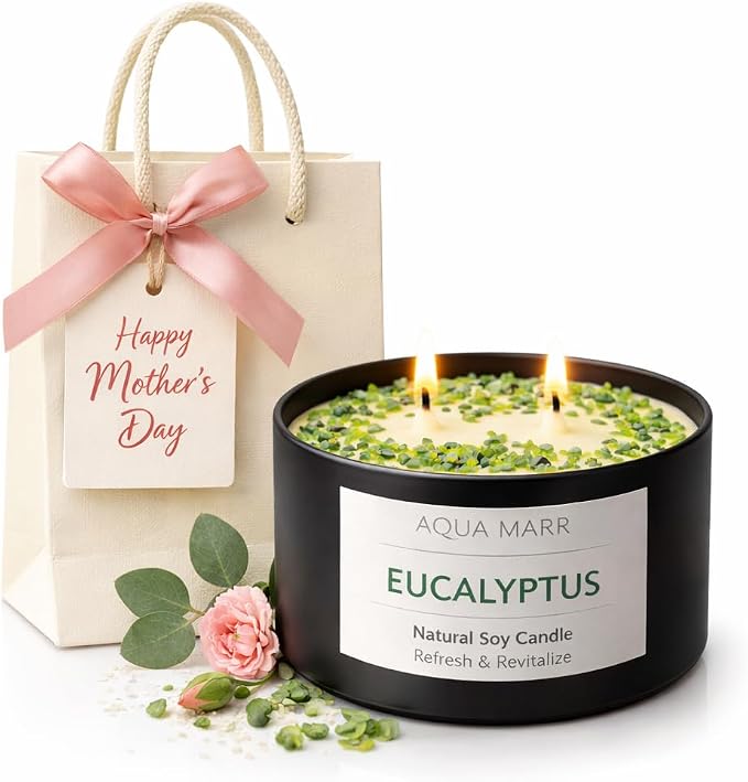 Eucalyptus Soy Candle – 8 oz Aromatherapy Spa, Fresh Eucalyptus Scent, Clean Burning Hand-Poured Candle for Relaxation, Home & Bathroom Décor – Aqua MARR