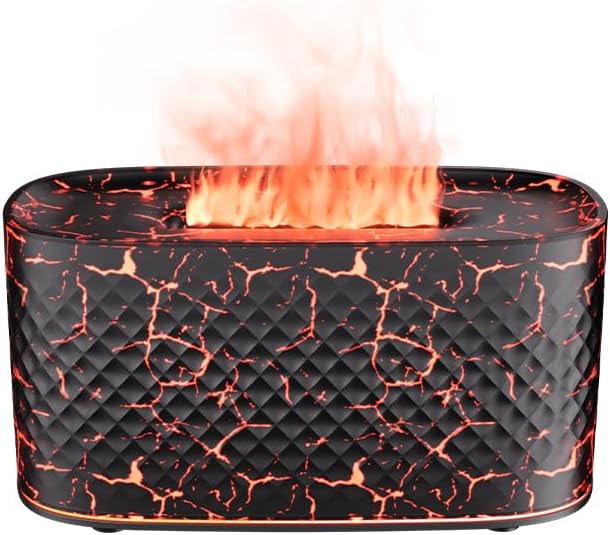 Protable Flame Effect USB Aroma Diffuser - 160 Capacity Essential Oil Humidifier with Auto Shut-Off, Waterless Protection & Mist Projector for Home/Bedroom Relaxation (Crackle Black)