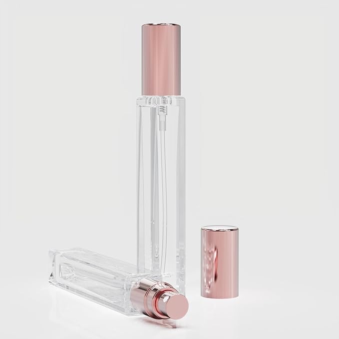 5PCS Cologne Atomizer Empty, 10ML Mini Perfume Bottles Refillable With Dispenser Tools, Pocket Spray Bottle for Travel and Sample Container (Transparent+Pink Cap)