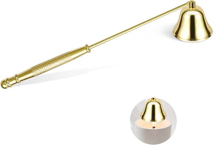 Candle Extinguisher with Long Handle, Metal Wick Snuffer Candle Snuffer Accessory with Long Handle for Scented Candle, Aromatherapy Candles for Putting Out Candles Flame (Gold)