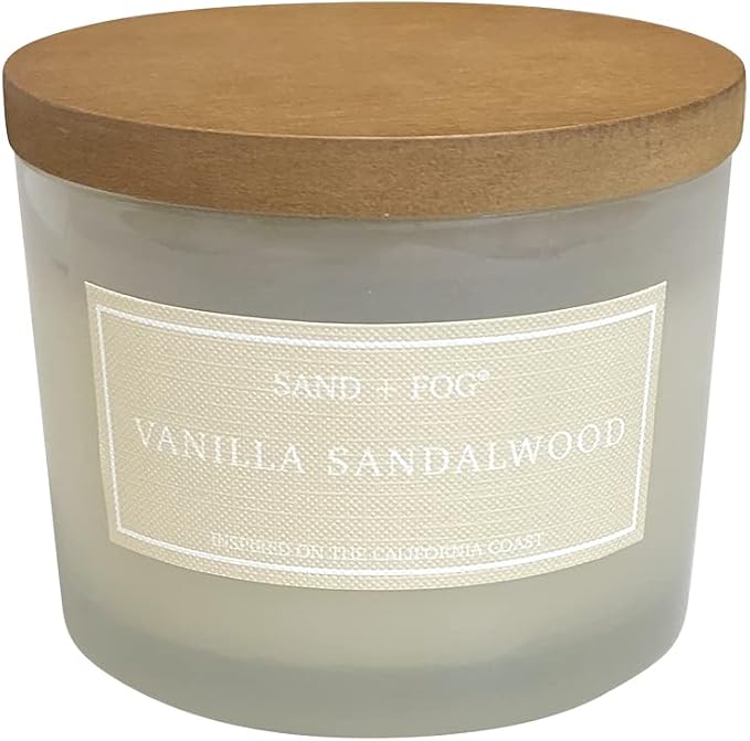 Sand + Fog Scented Candle - Vanilla Sandalwood – Additional Scents and Sizes – 100% Cotton Lead-Free Wick - Luxury Air Freshening Jar Candles - Perfect Home Decor – 12oz