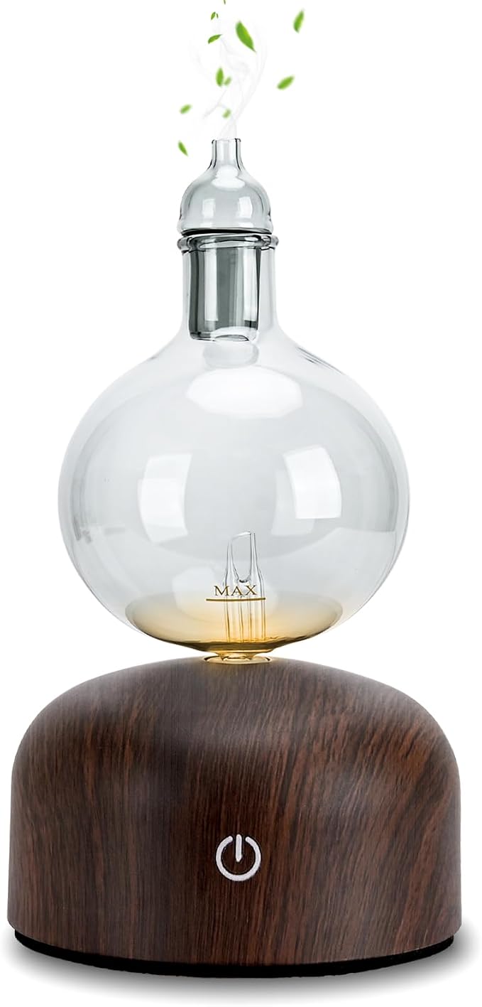 Lychee Rechargeable Waterless Essential Oil Diffuser, Aromatherapy Spray Glass Oil Diffuser, Touch Control with 2 Modes,Travel Portable，Silent Operation and Auto-Off Yellow Light for Home Office