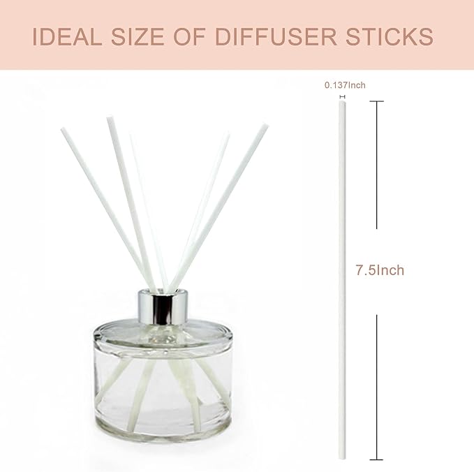 HOSSIAN 50pcs Reed Diffuser Sticks - Wood Rattan-Reed Sticks -Essential Oil Aroma Diffuser Sticks- Spa-Aromatherapy(7.5"/19cm) (White 7.5"/19cm)