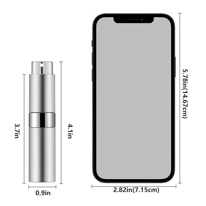 Lil Ray 8ml Portable Mini Perfume Atomizer(4 PCS)，Refillable Empty Small Spray Bottle for Travel, Twist Type Pocket Cologne Sprayer (Silver)