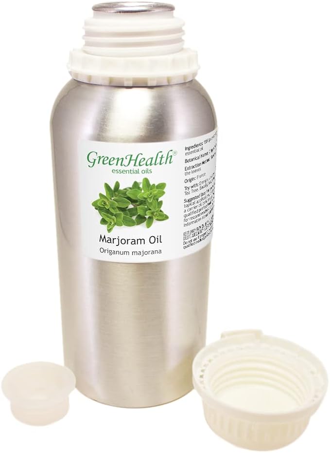 Marjoram Essential Oil 16 fl oz (473 ml) – 100% Pure & Undiluted Origanum majorana – Bulk Aromatherapy Oil for Diffuser, Massage, Soap & Candle Making – Aluminum Bottle w/Plug Cap – GreenHealth