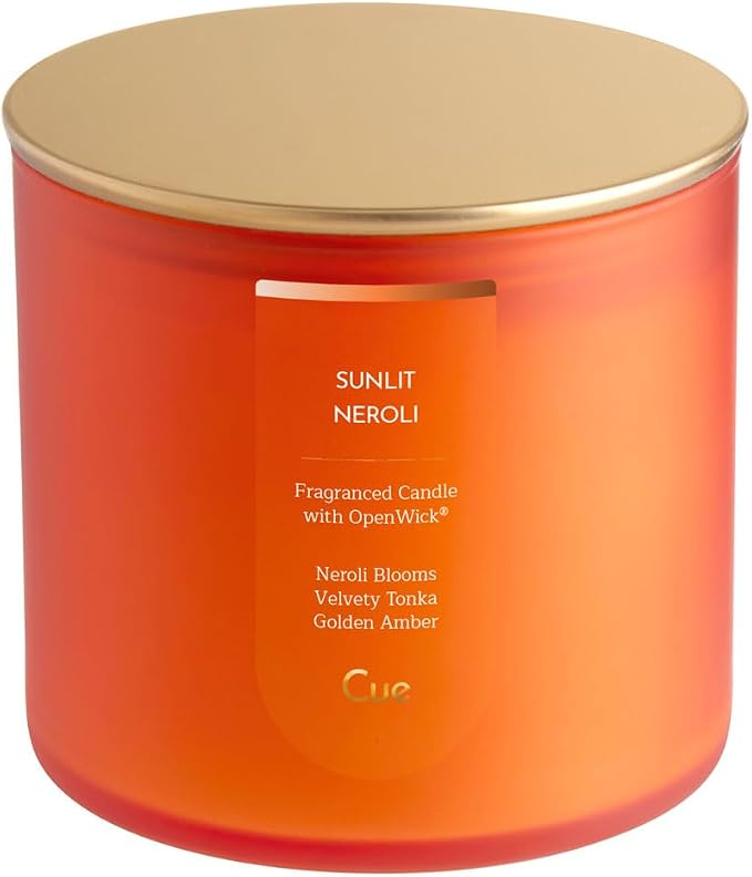 CUE Scented Candle | OpenWick Clean Burning | Soy Coconut Wax Blend | Spring | Summer | Clean Burning | Gift | Extended Burn Time (14oz, Sunlit Neroli)