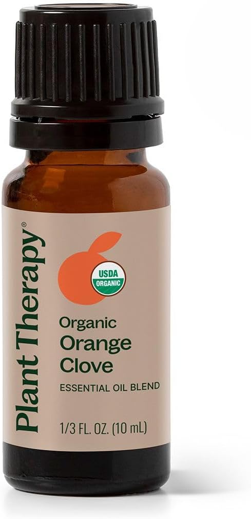 Plant Therapy Organic Orange Clove Essential Oil Blend for Diffuser 10 mL (1/3 oz) Naturally Energizing, Naturally Freshens the Air with Citrus & Spice Great Addition to DIY Household Cleaners